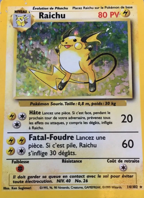 Carte Pokémon Raichu de l'extension Set de Base