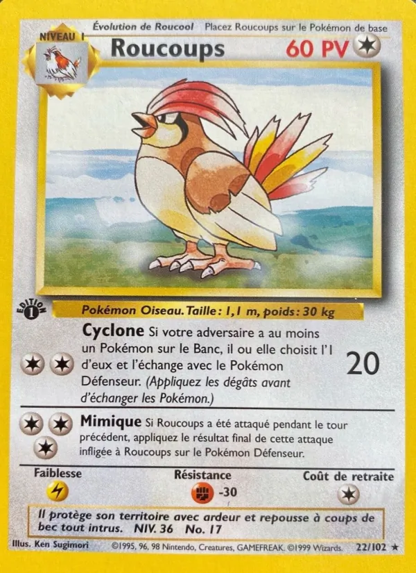 Carte Pokémon Roucoups de l'extension Set de Base
