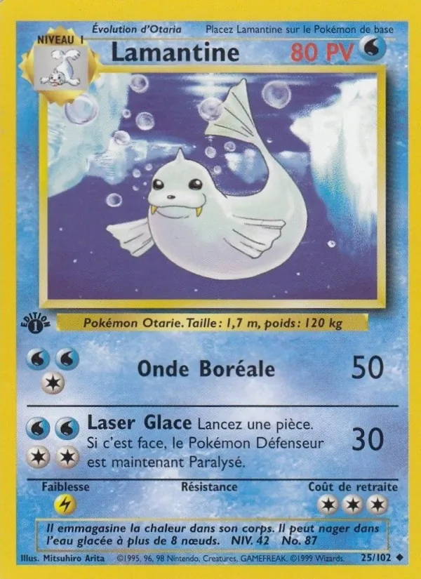Carte Pokémon Lamantine de l'extension Set de Base