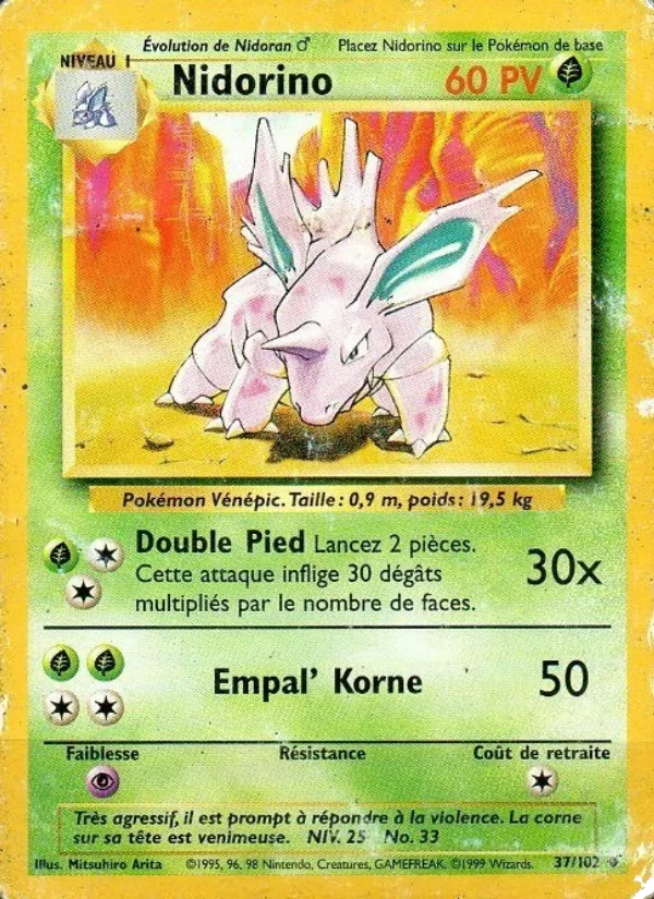 Carte Pokémon Nidorino de l'extension Set de Base