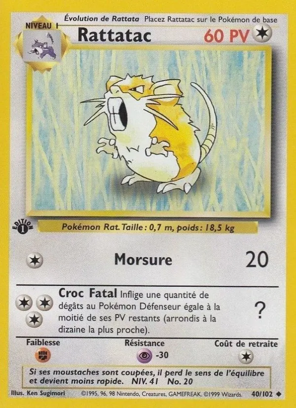 Carte Pokémon Rattatac de l'extension Set de Base