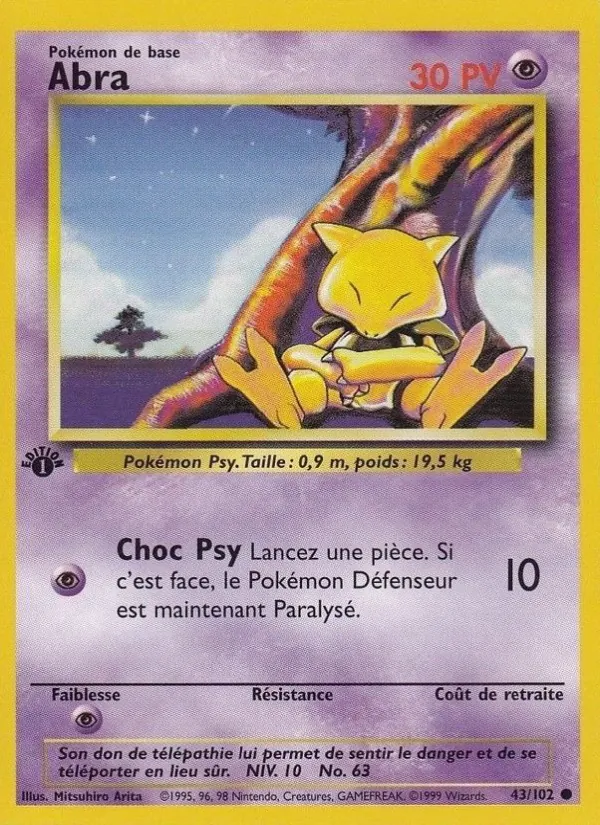 Carte Pokémon Abra de l'extension Set de Base