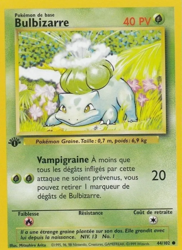 Carte Pokémon Bulbizarre de l'extension Set de Base