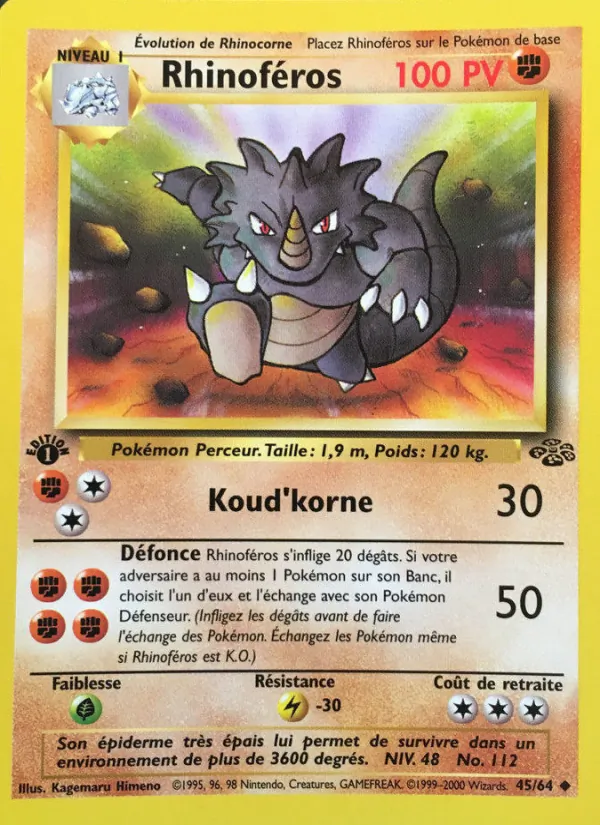 Carte Pokémon Rhinoféros de l'extension Jungle
