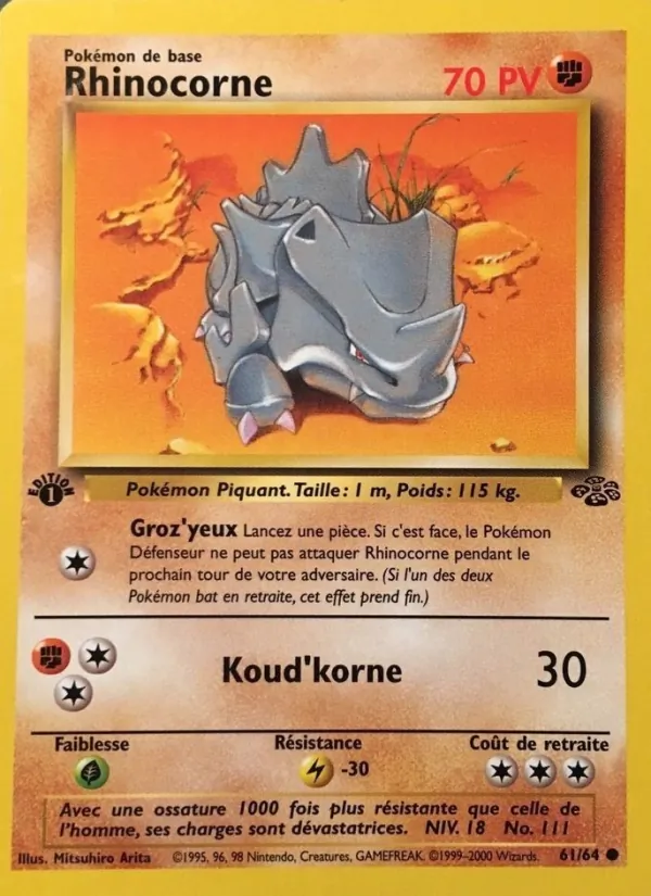 Carte Pokémon Rhinocorne de l'extension Jungle