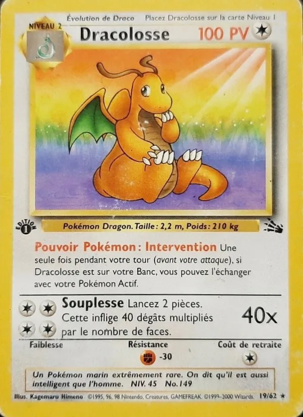 Carte Pokémon Dracolosse de l'extension Fossile
