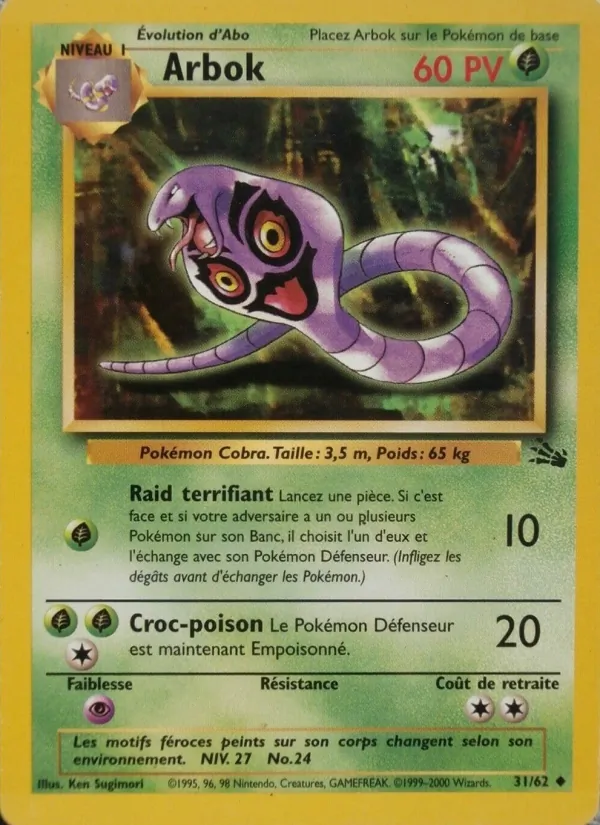 Carte Pokémon Arbok de l'extension Fossile