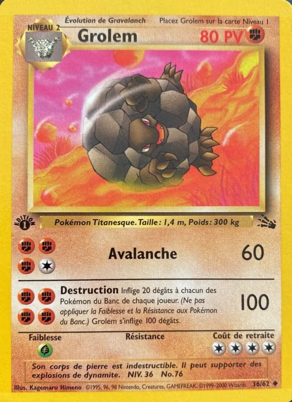 Carte Pokémon Grolem de l'extension Fossile