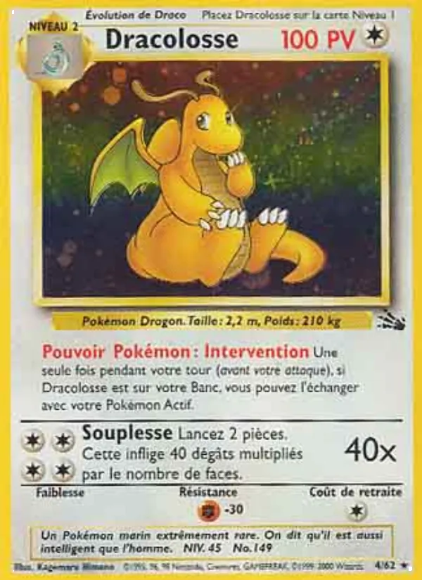 Carte Pokémon Dracolosse de l'extension Fossile