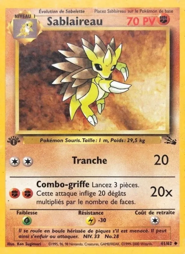Carte Pokémon Sablaireau de l'extension Fossile