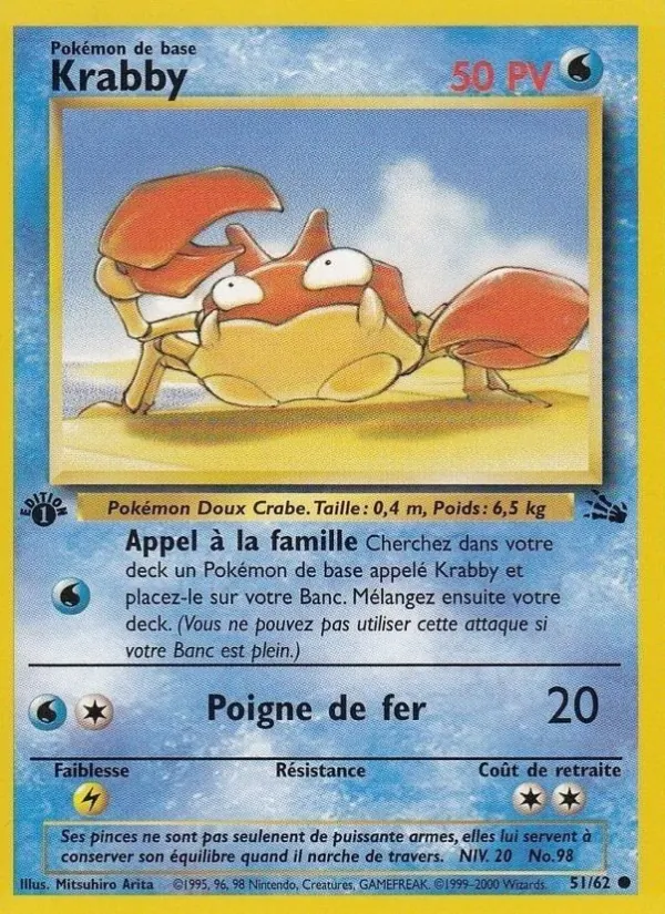 Carte Pokémon Krabby de l'extension Fossile