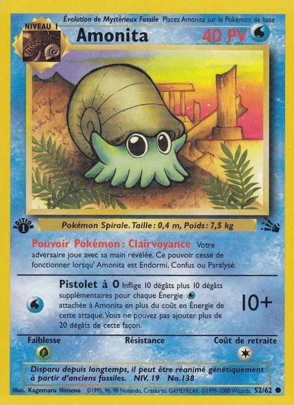 Carte Pokémon Amonita de l'extension Fossile