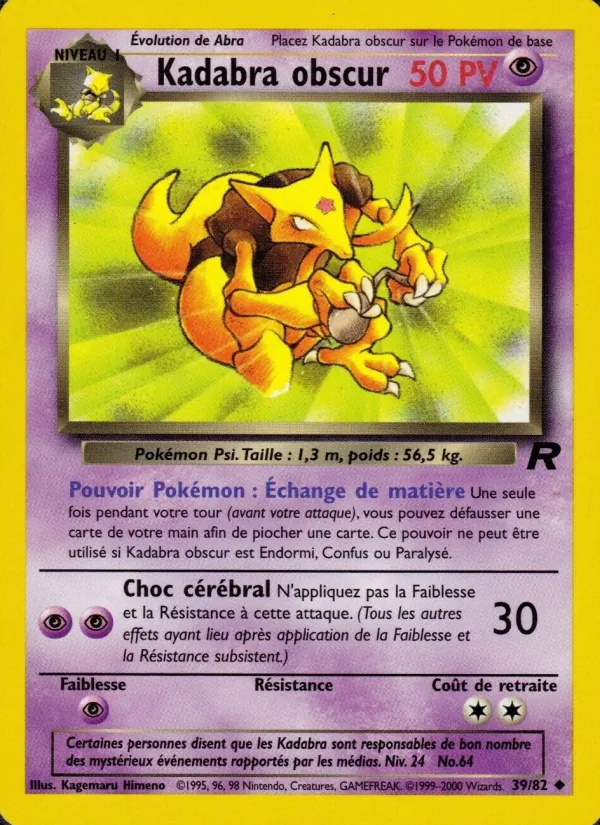 Carte Pokémon Kadabra obscur de l'extension Team Rocket