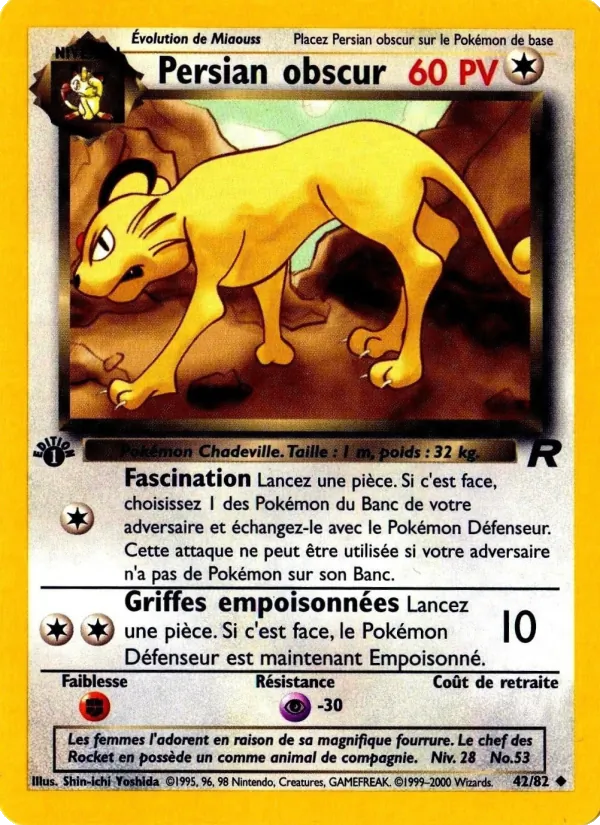 Carte Pokémon Persian obscur de l'extension Team Rocket