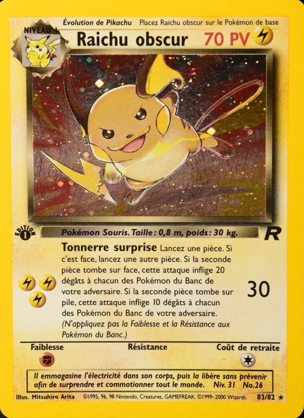 Carte Pokémon Raichu obscur de l'extension Team Rocket
