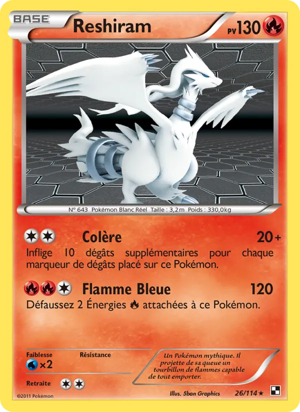 Carte Pokémon Reshiram de l'extension Noir & Blanc