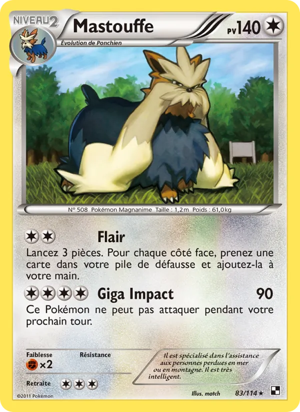 Carte Pokémon Mastouffe de l'extension Noir & Blanc