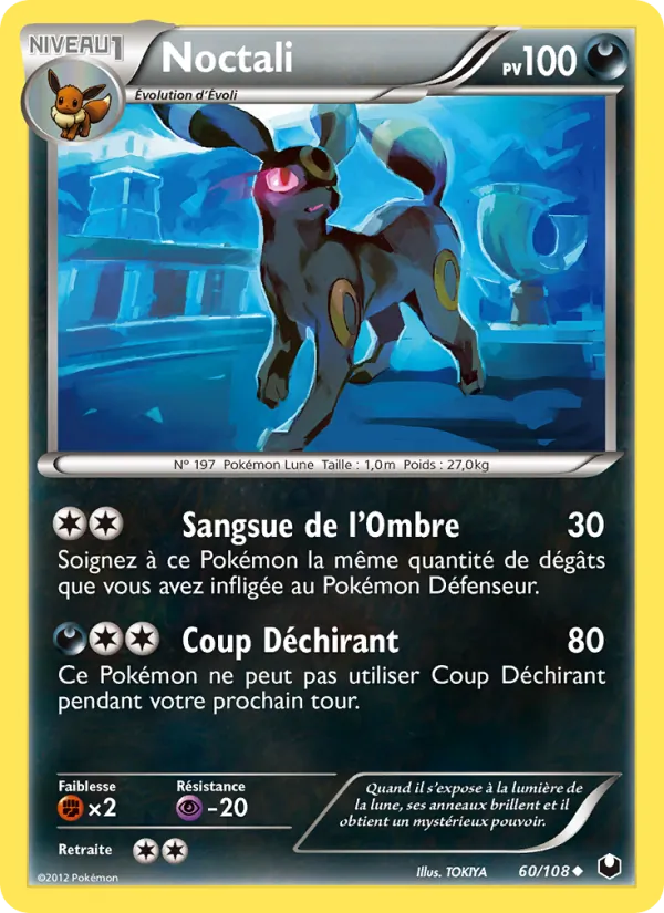 Carte Pokémon Noctali de l'extension Explorateurs Obscurs