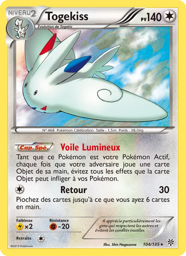 Carte Pokémon Togekiss de l'extension Tempète Plasma