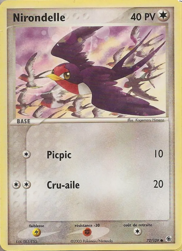 Carte Pokémon Nirondelle de l'extension EX Rubis & Saphir
