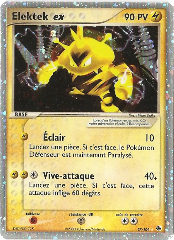 Carte Pokémon Elektek ex de l'extension EX Rubis & Saphir