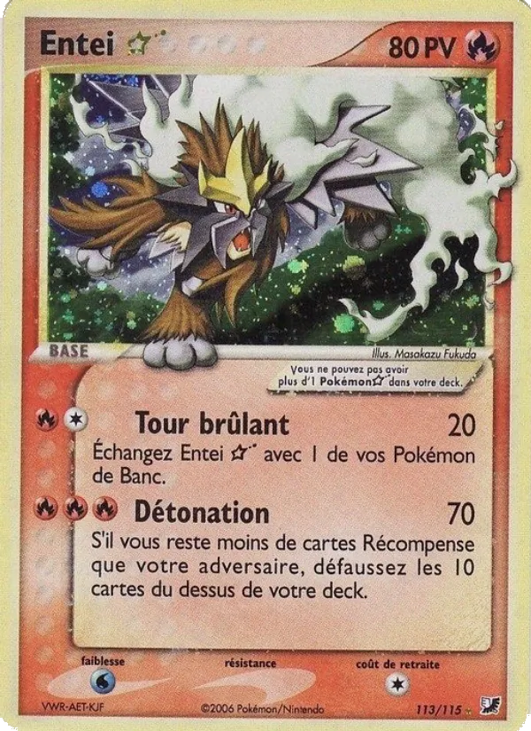 Carte Pokémon Entei ☆ de l'extension EX Forces Cachées