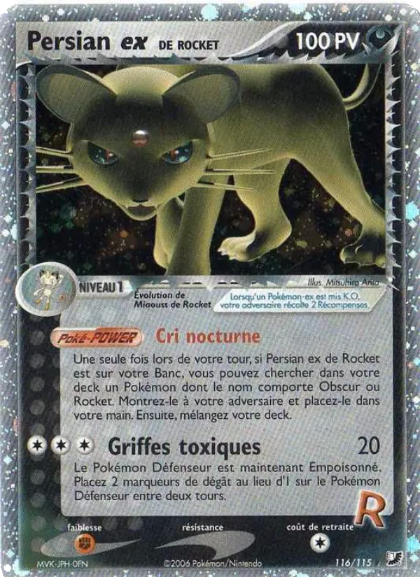 Carte Pokémon Persian ex de Rocket de l'extension EX Forces Cachées
