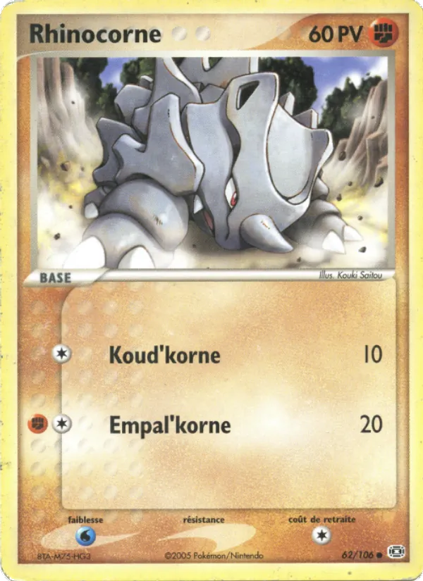 Carte Pokémon Rhinocorne de l'extension EX Émeraude
