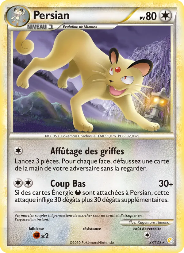 Carte Pokémon Persian de l'extension HeartGold SoulSilver