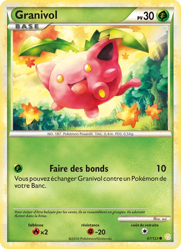 Carte Pokémon Granivol de l'extension HeartGold SoulSilver