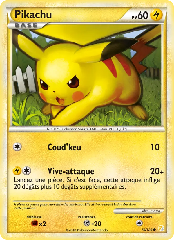 Carte Pokémon Pikachu de l'extension HeartGold SoulSilver