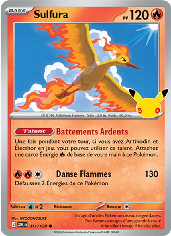 Carte Pokémon Sulfura de l'extension 30ᵉ Anniversaire