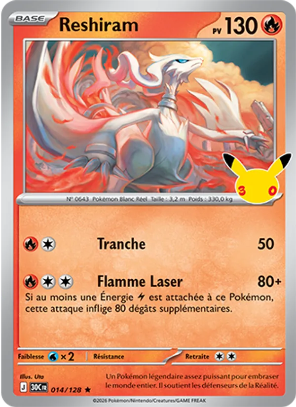 Carte Pokémon Reshiram de l'extension 30ᵉ Anniversaire