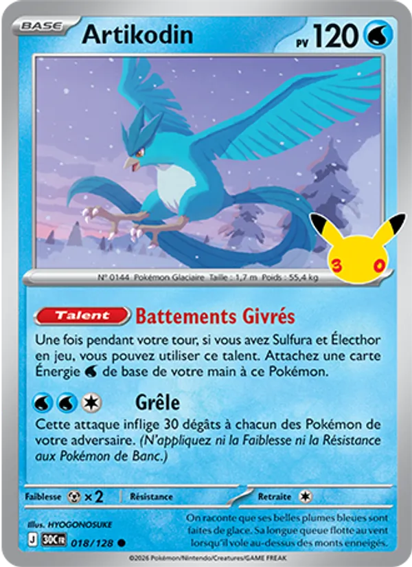 Carte Pokémon Artikodin de l'extension 30ᵉ Anniversaire