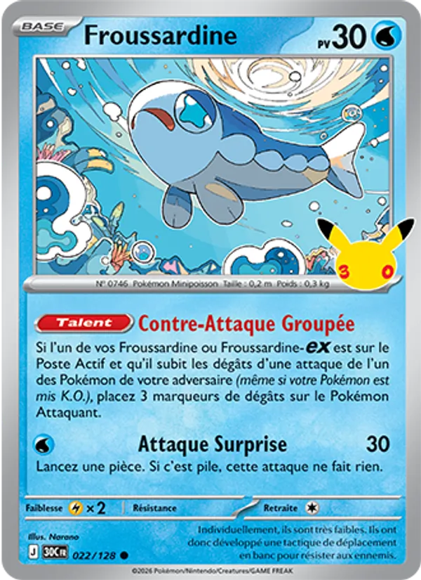 Carte Pokémon Froussardine de l'extension 30ᵉ Anniversaire