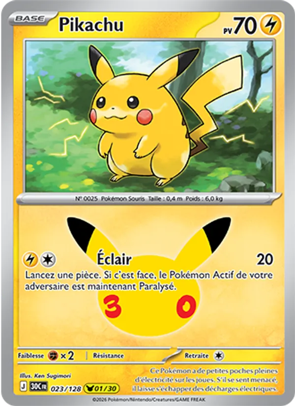 Carte Pokémon Pikachu de l'extension 30ᵉ Anniversaire