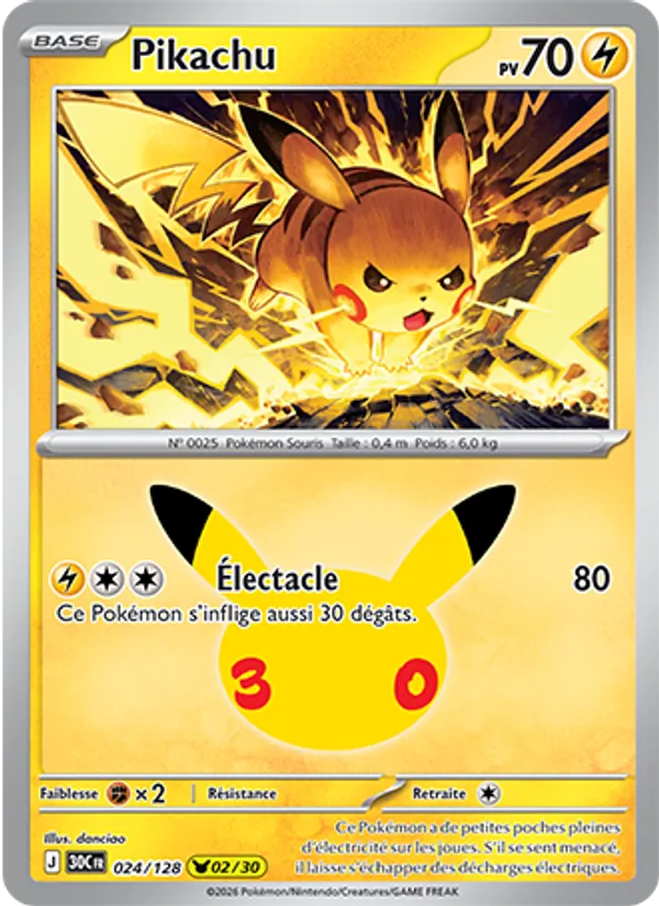Carte Pokémon Pikachu de l'extension 30ᵉ Anniversaire
