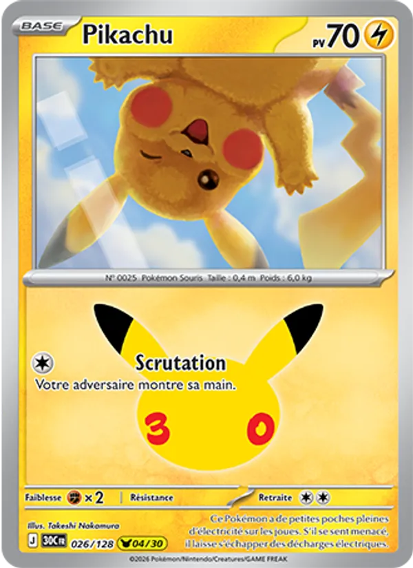 Carte Pokémon Pikachu de l'extension 30ᵉ Anniversaire