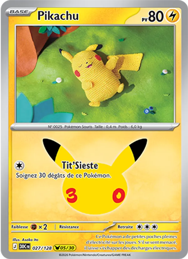 Carte Pokémon Pikachu de l'extension 30ᵉ Anniversaire