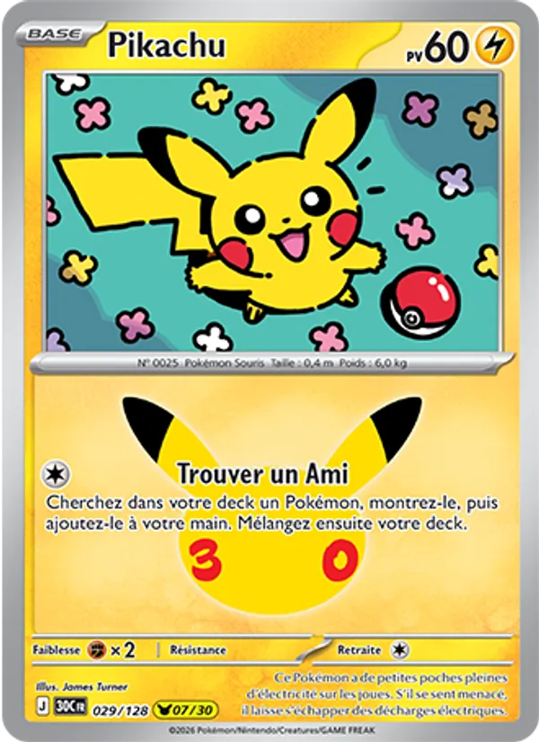 Carte Pokémon Pikachu de l'extension 30ᵉ Anniversaire