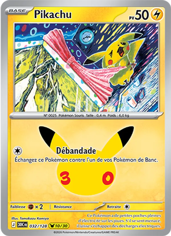 Carte Pokémon Pikachu de l'extension 30ᵉ Anniversaire