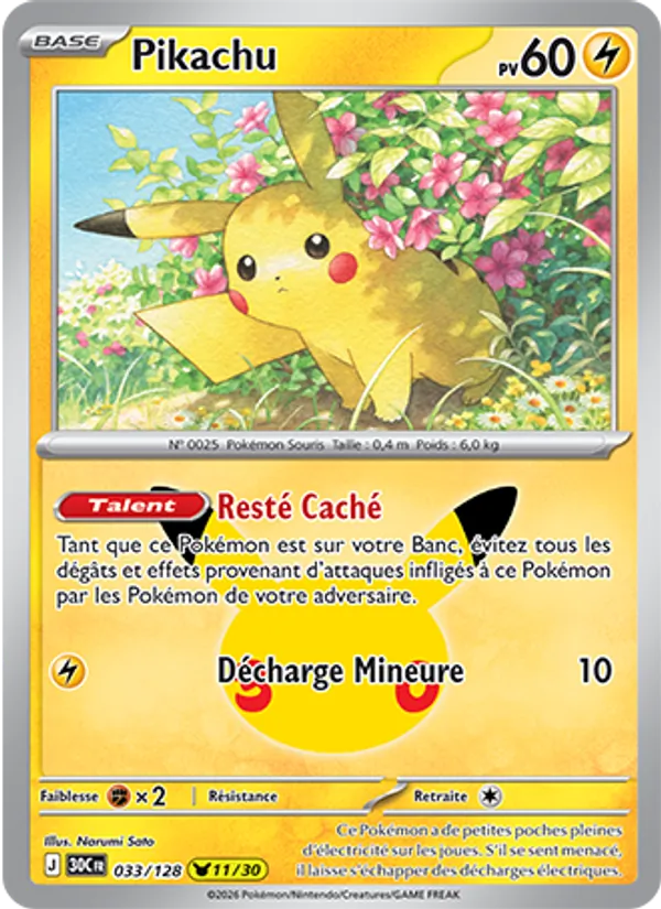 Carte Pokémon Pikachu de l'extension 30ᵉ Anniversaire