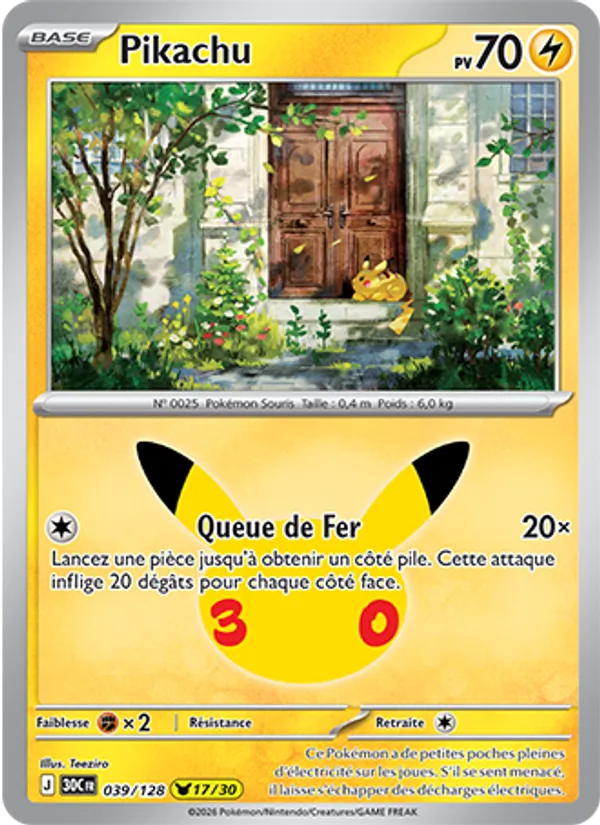 Carte Pokémon Pikachu de l'extension 30ᵉ Anniversaire