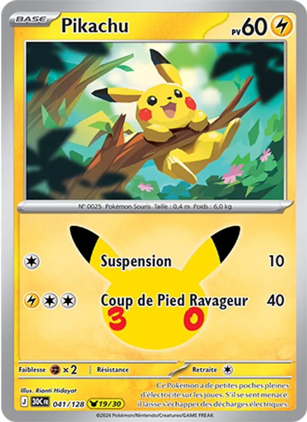 Carte Pokémon Pikachu de l'extension 30ᵉ Anniversaire
