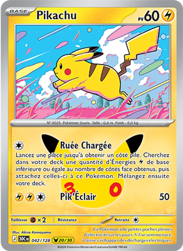 Carte Pokémon Pikachu de l'extension 30ᵉ Anniversaire