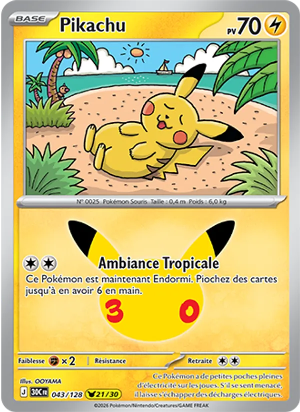 Carte Pokémon Pikachu de l'extension 30ᵉ Anniversaire