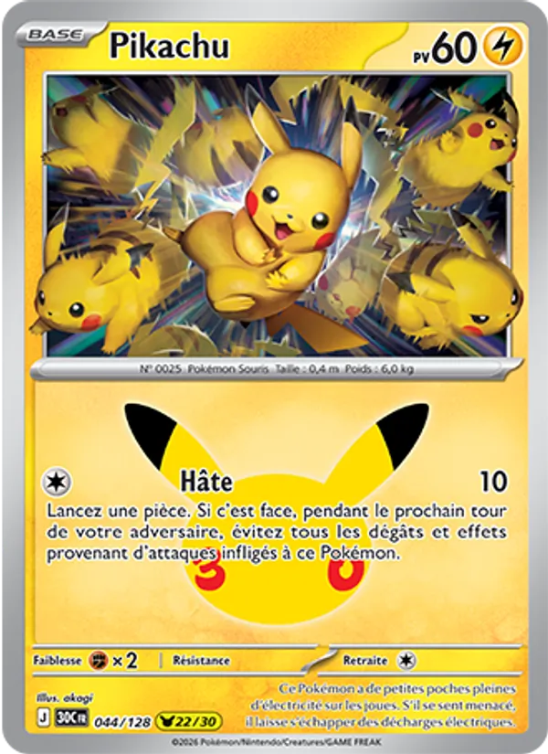 Carte Pokémon Pikachu de l'extension 30ᵉ Anniversaire