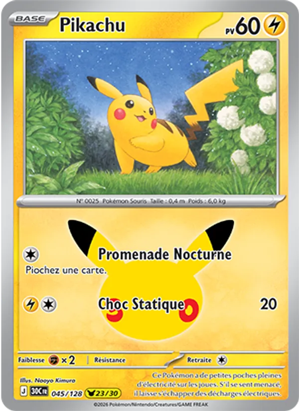 Carte Pokémon Pikachu de l'extension 30ᵉ Anniversaire