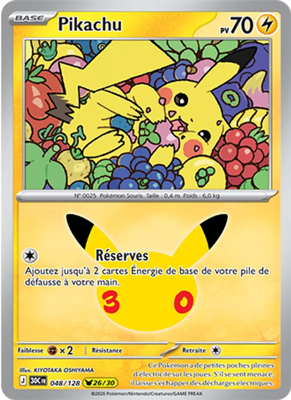 Carte Pokémon Pikachu de l'extension 30ᵉ Anniversaire