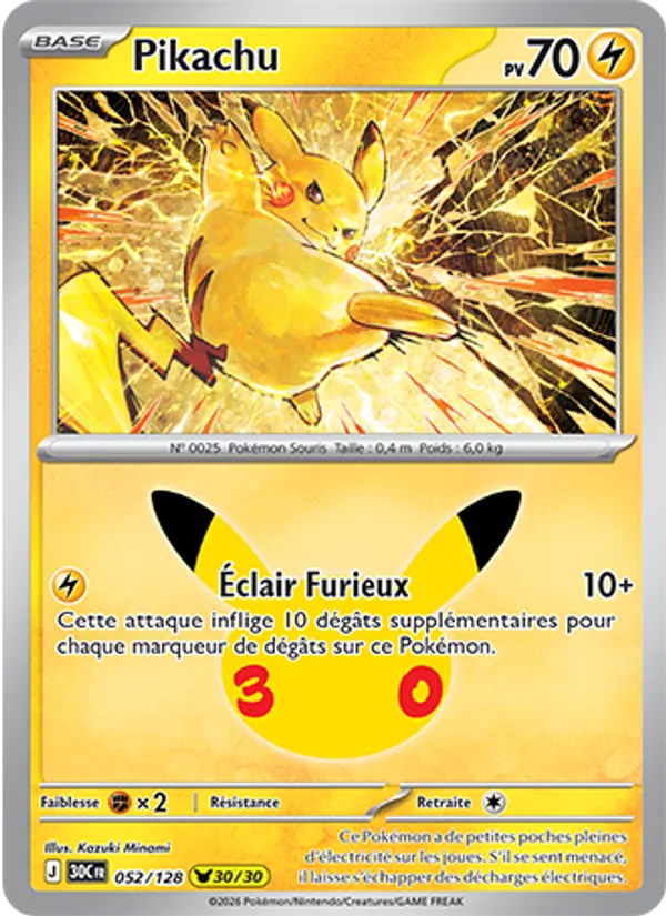 Carte Pokémon Pikachu de l'extension 30ᵉ Anniversaire